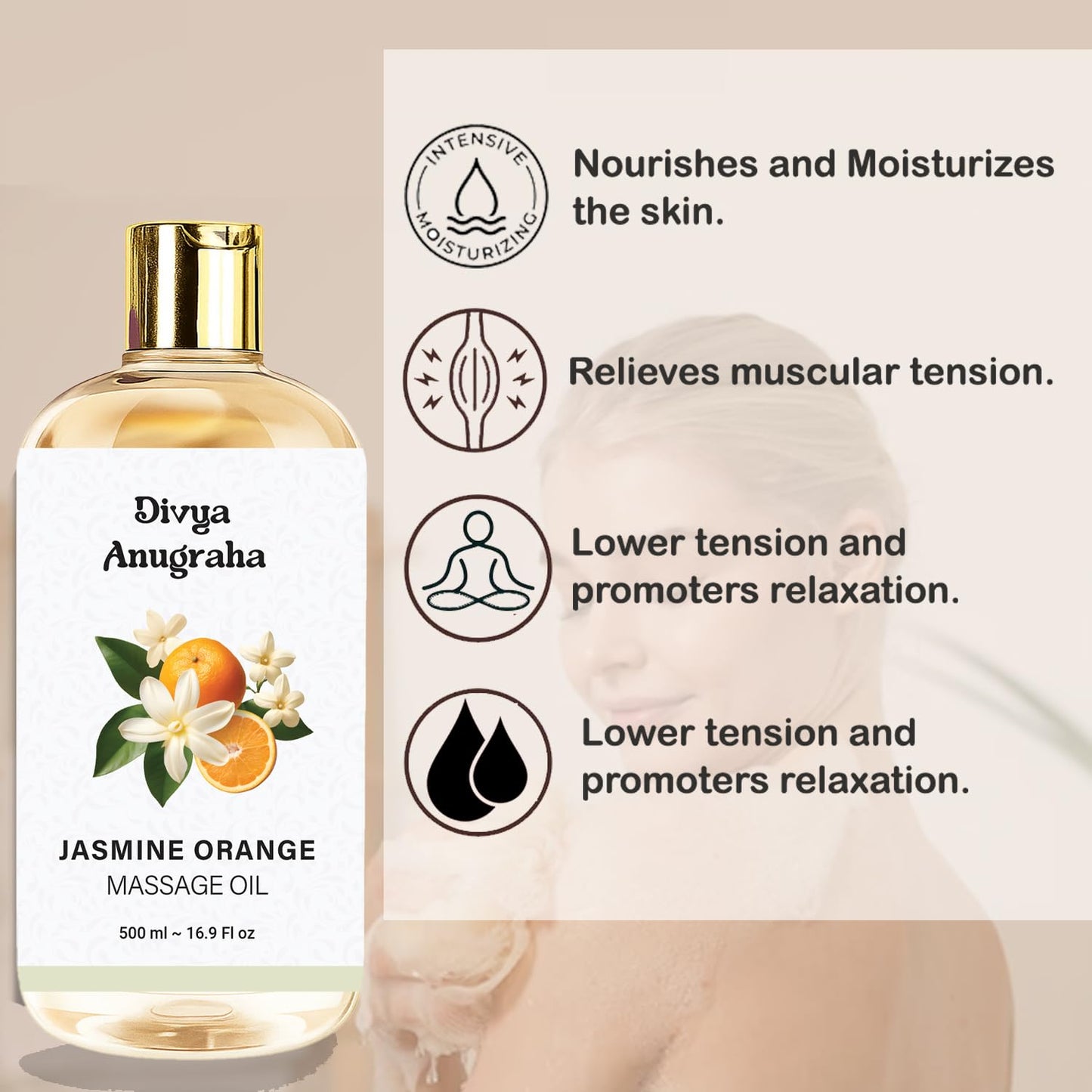 Jasmine Orange Body Massage Oil For Full Body Massager For Pain Relief Calming Moisturizer For Dry Skin Face (500 ml)