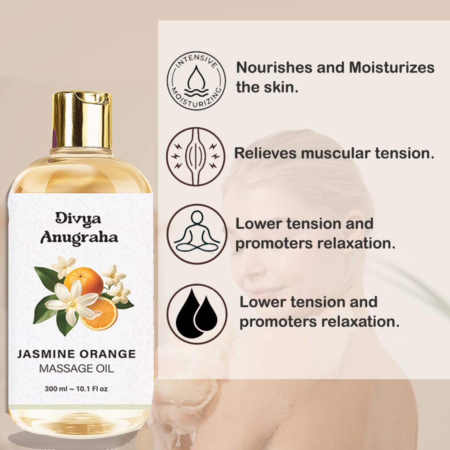 Jasmine Orange Body Massage Oil For Full Body Massager For Pain Relief Calming Moisturizer For Dry Skin Face Body Oil After Bath For Daily Use (300 ml)