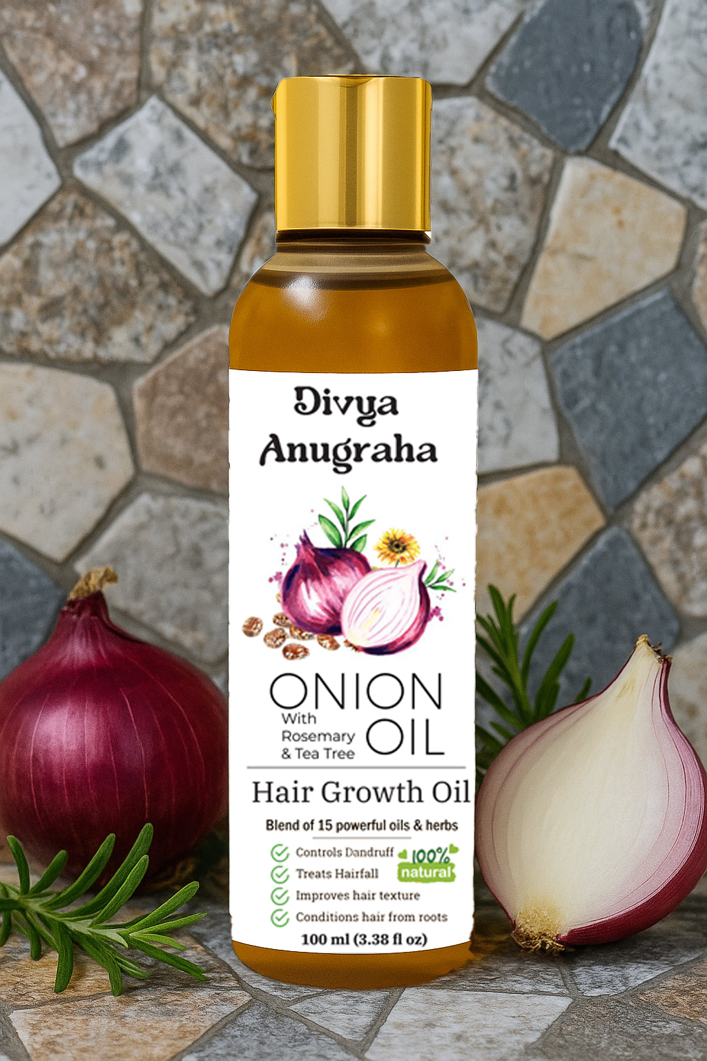 Onion & Rosemary oil For Hair, Skin Care, Cold Pressed Natural Oil Pure Hair oil, Softness & Shine (100 ml, Onion & Rosemary)