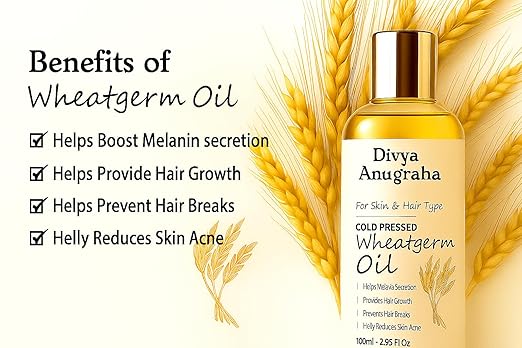 Cold-Pressed Wheatgerm Oil -100% Pure & Natural | Rich in Vitamin E, Antioxidants & Essential | For Skin, Hair & Body Care - 100ml
