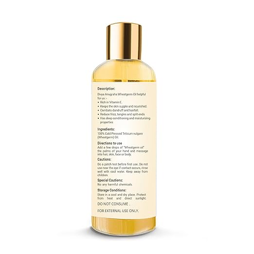 Cold-Pressed Wheatgerm Oil -100% Pure & Natural | Rich in Vitamin E, Antioxidants & Essential | For Skin, Hair & Body Care - 100ml